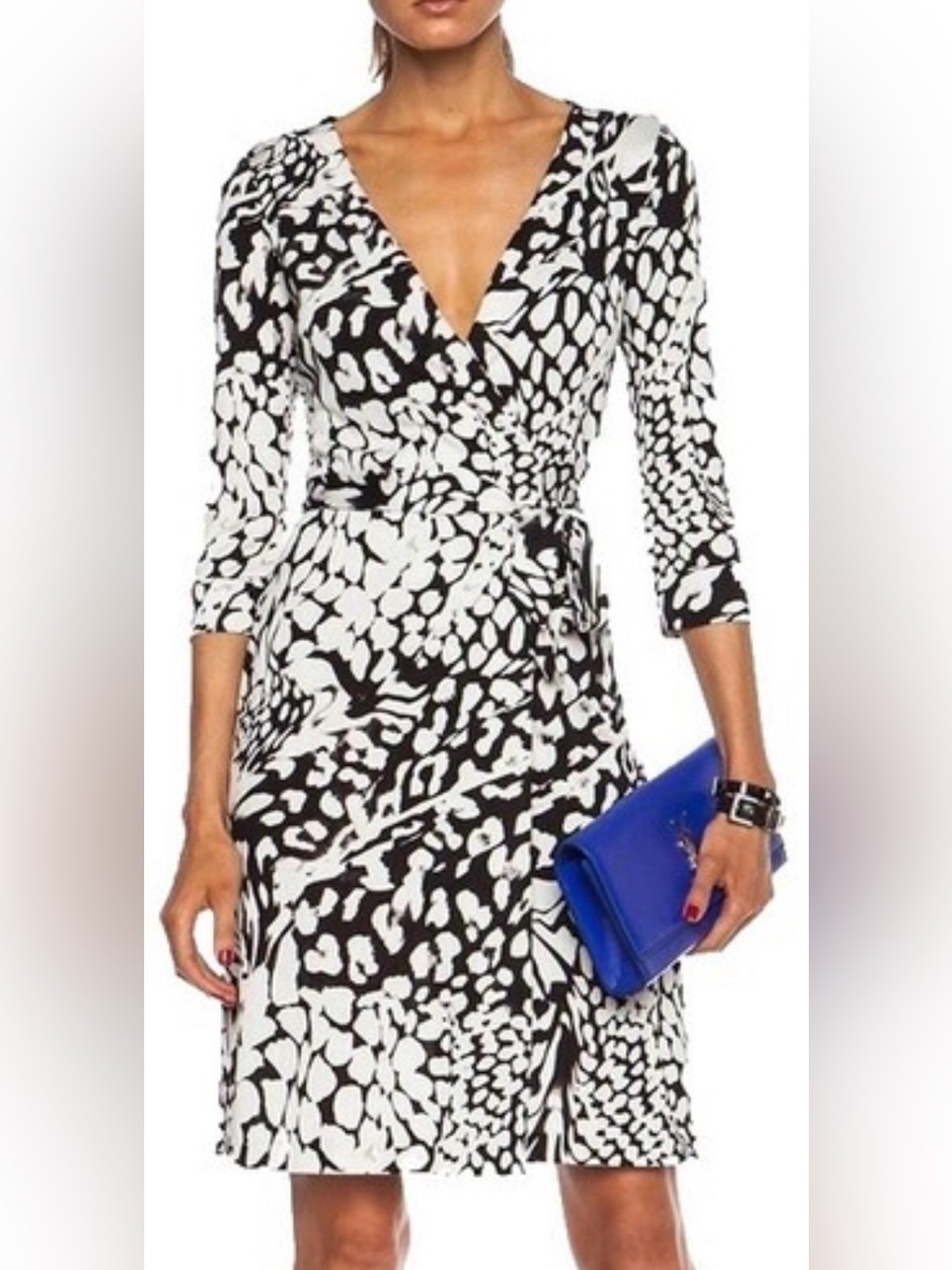 Diane Von Furstenberg Black & White Printed Wrap Dress